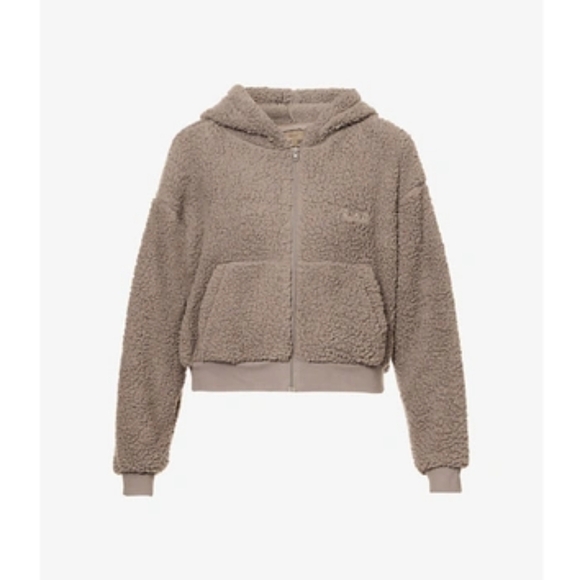 14. NWT SKIMS COZY KNIT TEDDY CROP FULL ZIP HOODIE IN DESERT SIZE XXS - Picture 2 of 9